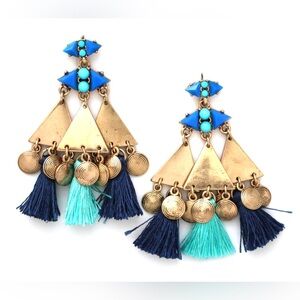 Astral by Charlie Paige Gypsy Blues Boho Tassel Earrings Gold Blue Turquoise